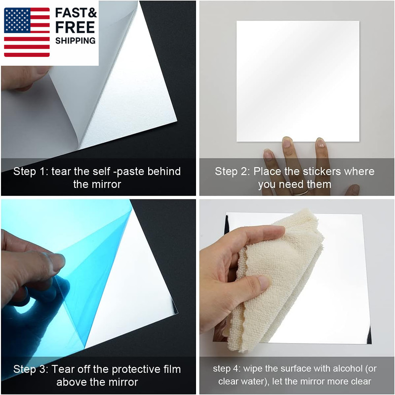 10 Pieces Flexible Mirror Sheets, Self Adhesive Decorative Plastic Mirror Tiles gallery