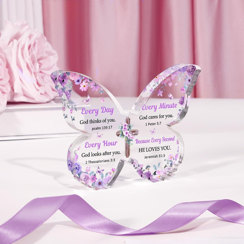 Butterfly Acrylic Plaque Sign Christian Gift for Women Purple 5x3 8x0 5 In gallery