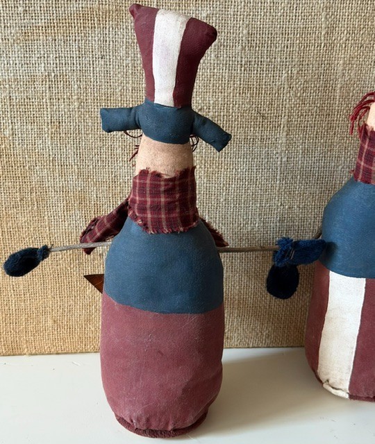 JULY 4TH EARLY PRIMITIVE RUSTIC FOLK-ART PATRIOTIC FABRIC UNCLE SAM STUMP DOLLS gallery