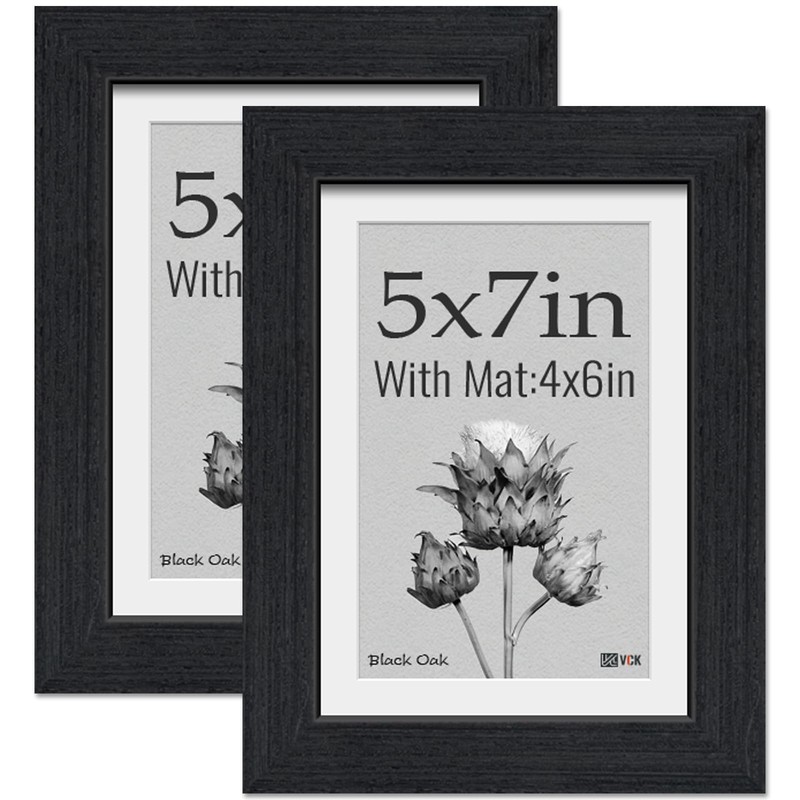 5×7 Picture Frame With Glass – Black Oak Wood Grain Displays 4×6 with Mat or …