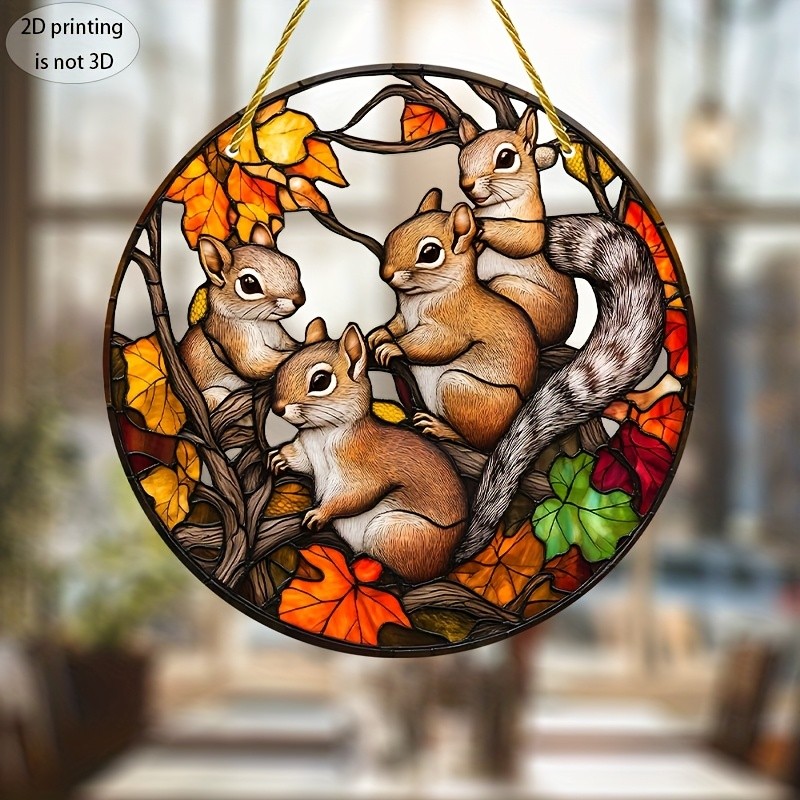 Colorful Squirrel Family Acrylic Suncatcher Window Hanging Wall Decor Sign gallery