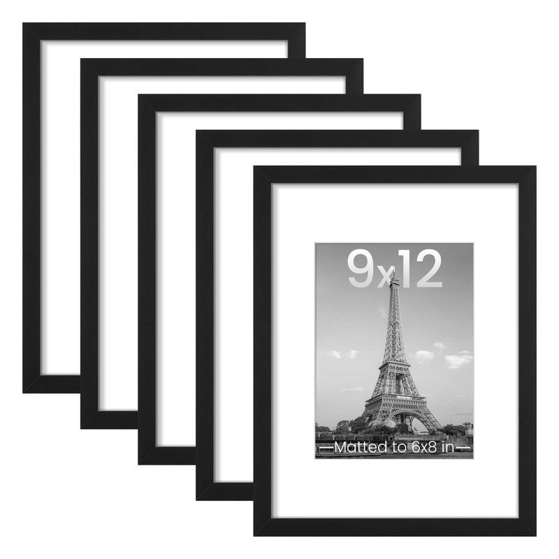 upsimples 9×12 Picture Frame Set of 5, Display Pictures 6×8 with Mat or 9 x 1…