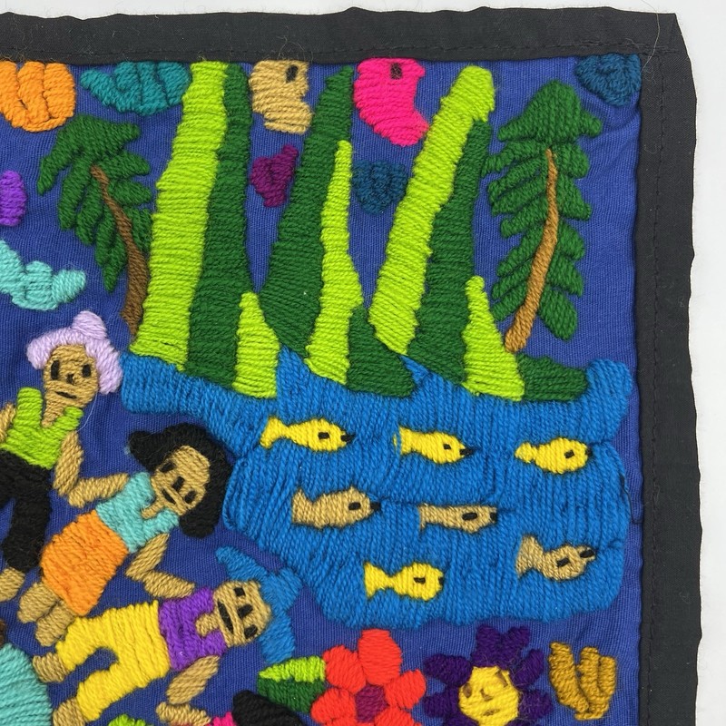 Hand Embroidered Tapestry Unknown Origin Bright and Colorful 15.5 x 15 gallery