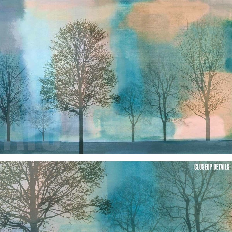 36W”x24H” MISTY MORNING II by CHRIS DONOVAN – TEAL GREEN TREES CHOICES of CANVAS