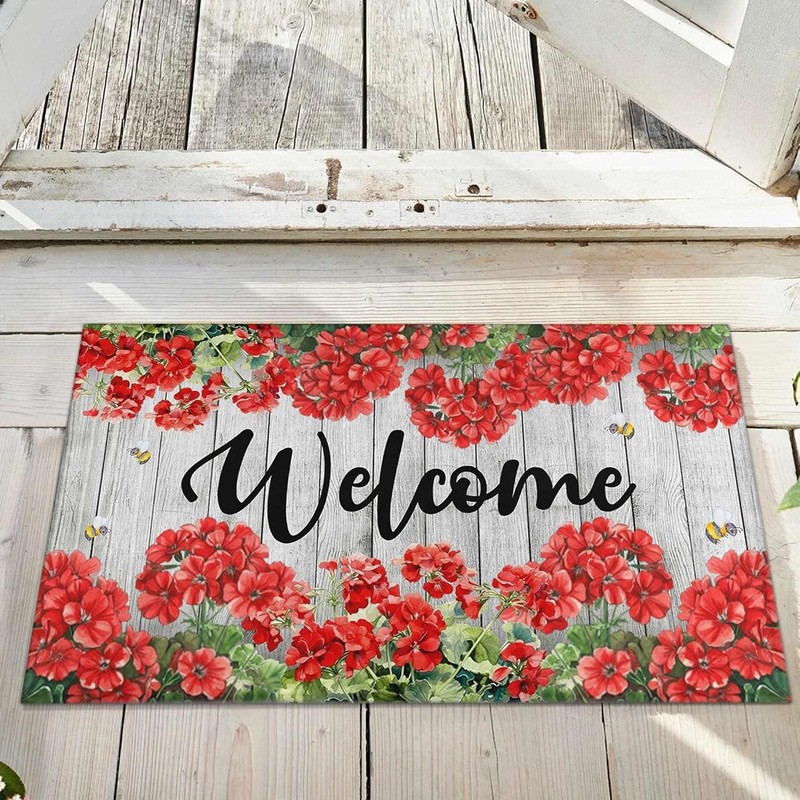 Spring Summer Door Mat, Geranium Welcome Flowers Doormat, Spring Home Decor Non gallery