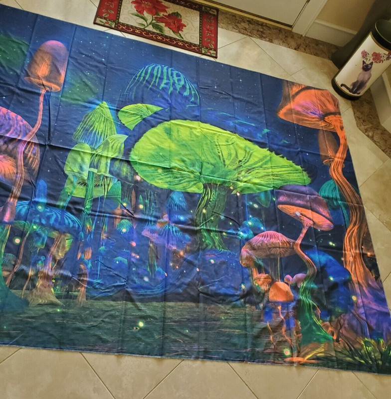 HUGE 89×69” Wall Hanging Shrooms mushrooms psychedelic trippy funky tapestry NWO
