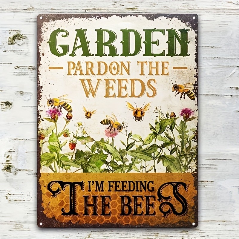 Garden Pardon The Weeds Feed Bees Floral Bee Print Farmhouse Home Decor Wall Art