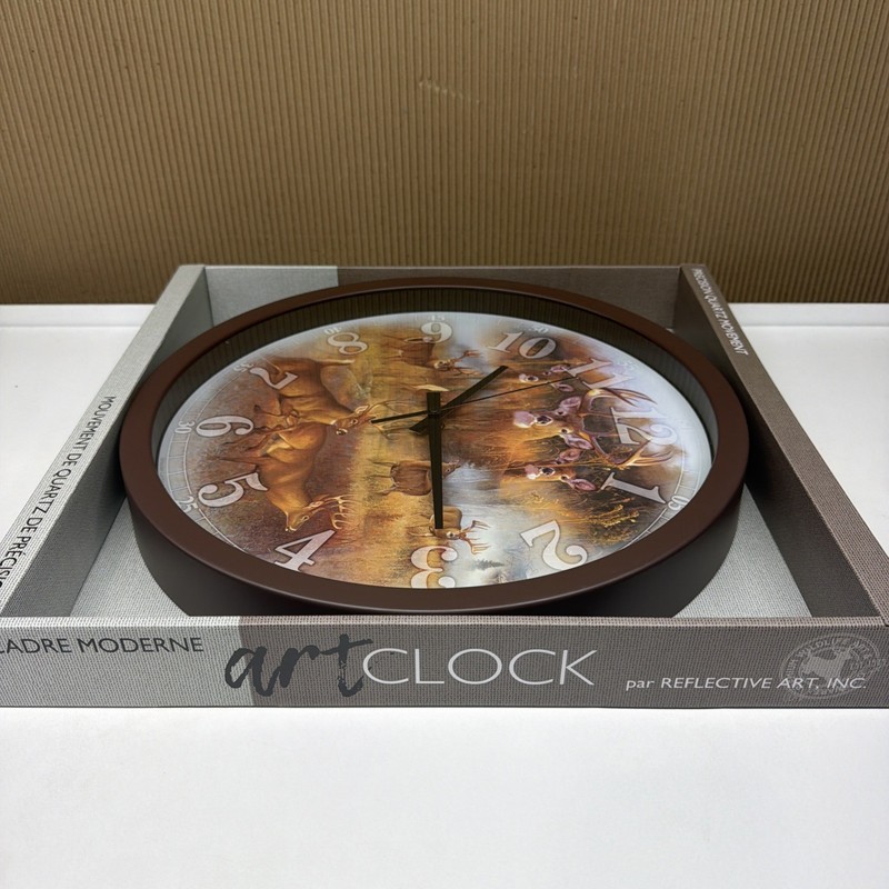 White Tail Deer Collage 15” Reflective Art Wall Clock Rustic Cabin Modern Frame gallery