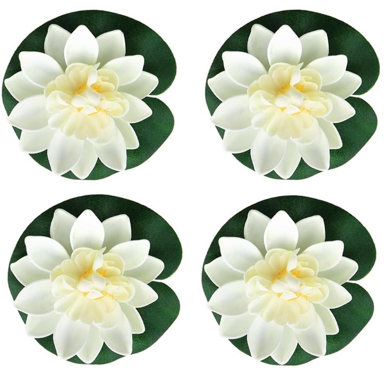 MHYGKTXRA 4 Pcs Artificial Floating Foam Lotus Flower with Water Lily Pad, Li…