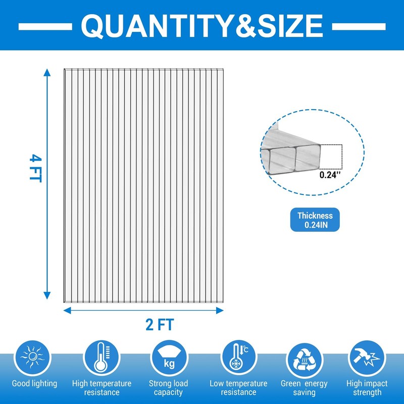 3 PCS 4' x 2' x 0.24'' Polycarbonate Greenhouse Panels, Double Layer Polycarb... gallery