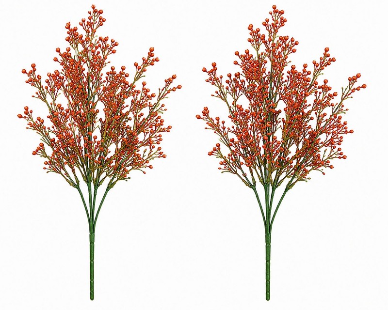 Set of 2 Red Berry Wax Flower Sprays 13 Inch Faux Filler Flowers Artificial Berr