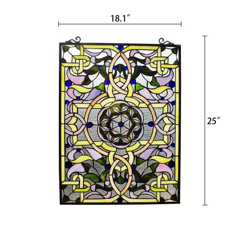 Stained Glass Window Panel Art Nouveau Floral Tiffany Style 18" W x 25" T gallery
