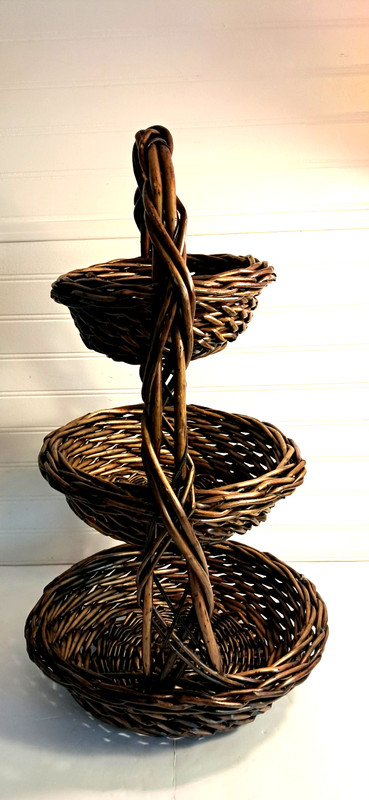 Triple Large Brown Wicker Basket 3 Tier Freestanding Farmhouse Easter 22" gallery