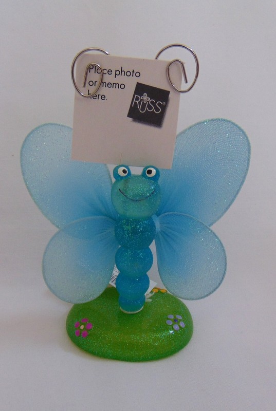 NIB Russ Berrie Co. Girl Powrrr Double Wire Photo Holder Dragonfly Handpainted