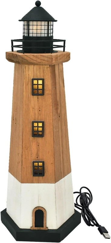Aecipl Nautical Decor Wooden Lighthouse with Lights Beach Themed Light House