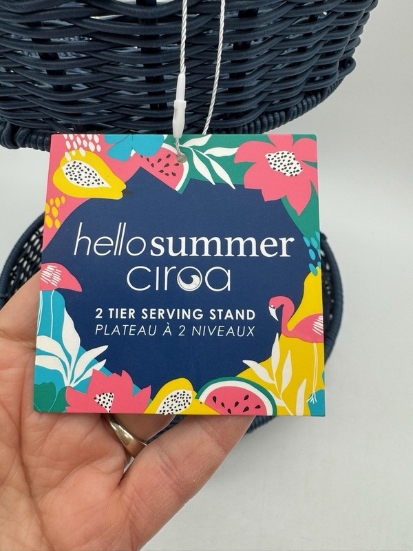 New Ciroa Hello Summer 2 Tier Plastic Wicker Serving Stand Basket Beach Coastal gallery