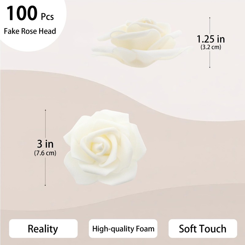 100 Pcs 3 Inch Artificial Flowers Bulk 5 in 1 Set Faux Foam Fake Rose Head We... gallery