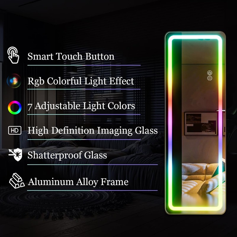 Full Length Mirror with LED Lights, 60"x16" Lighted Mirror with Remote Contro... gallery
