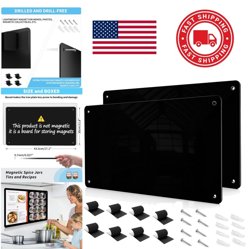 Magnetic Display Board 2 Pack 17.7 x 11.8 Inch Black Steel for Memos Photos