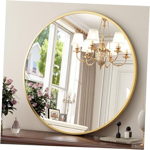 24 Inch Round Mirror – Circle Mirrors for Bathroom, 24″L x 24″W Round-gold