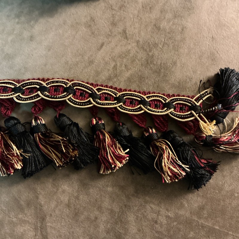 Dark Red Black And Gold Chain Design Tassel Trim For Pillows Chairs Or Whatever gallery