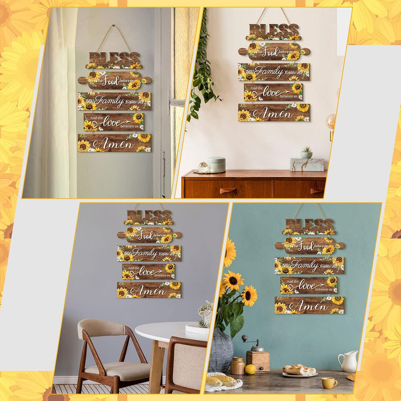 Sunflower Kitchen Wall Decor Bless the Food before Us Sign Farmhouse Wooden Sign gallery