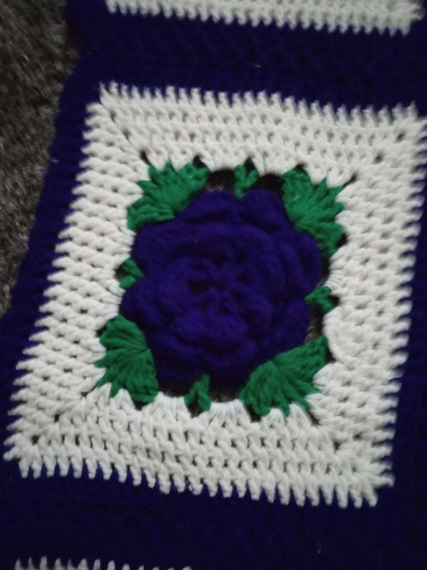 Vintage Afghan Purple Green And White Flowers 43 Wide By 52 Long gallery