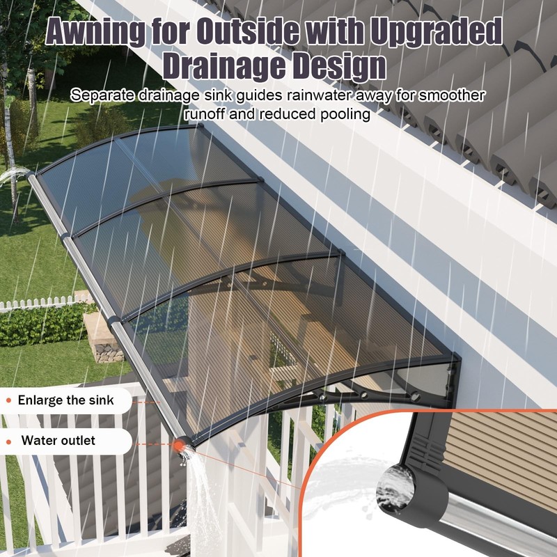 Door Awning Exterior, 32x40 Inch Polycarbonate Overhang Canopy with Drainage,... gallery