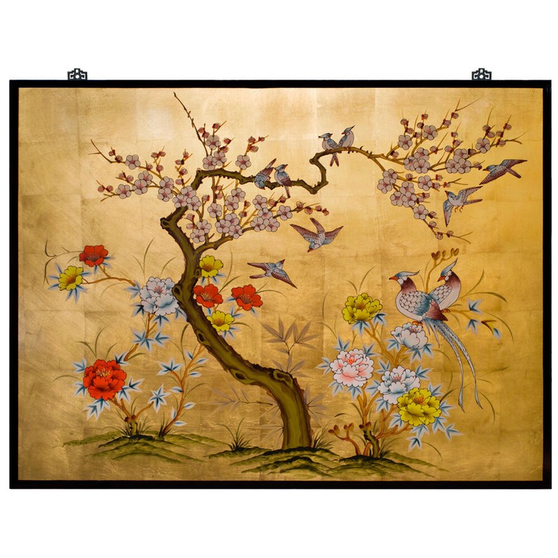 US Seller - Gold Leaf Prosperity Bird and Flower Asian Wall Art