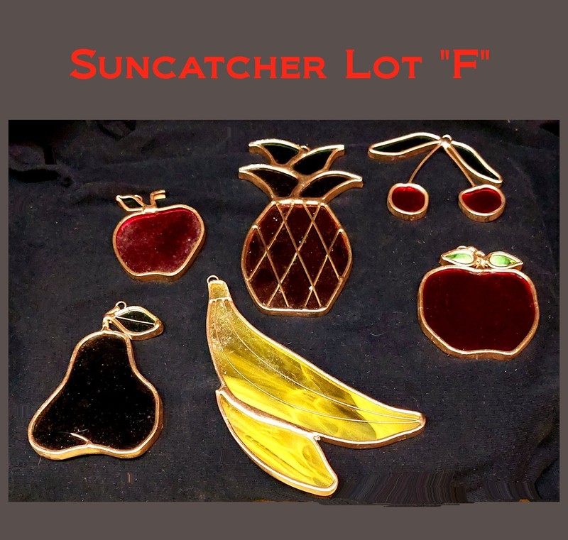 Soldered Glass Sun Catcher 6-Lot Fruit Banana Pineapple Pear Apple Tiffany Style