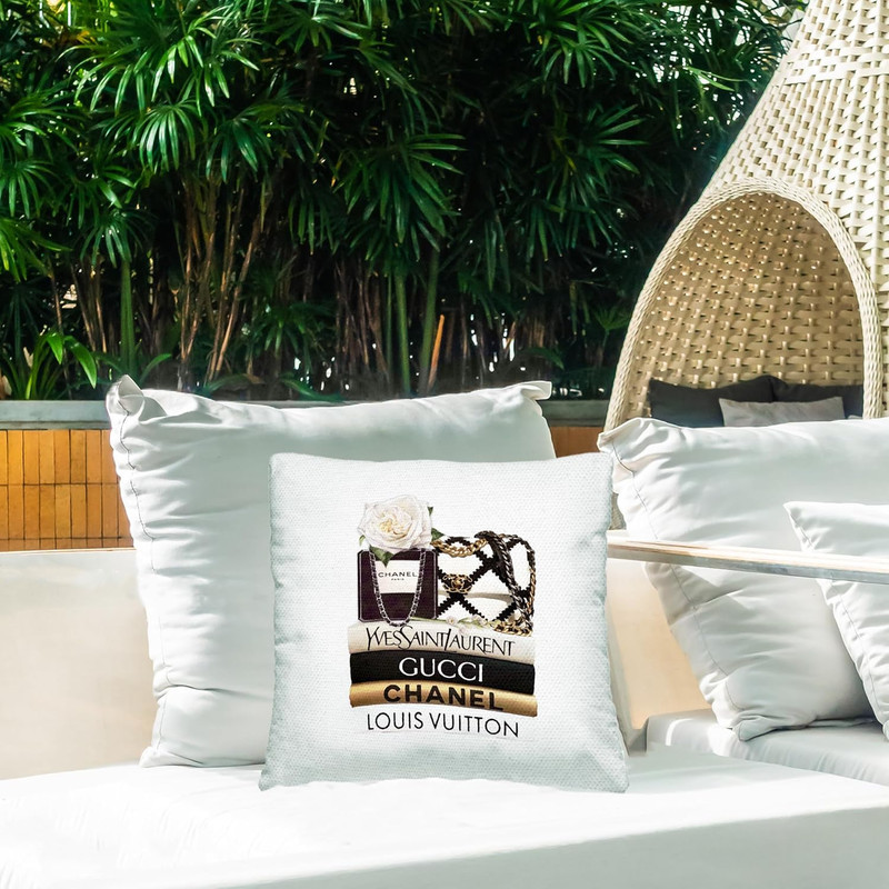 Elegant Glam Fashion Floral Bag on Bookstack Outdoor Pillow Design by ROS Ruseva gallery