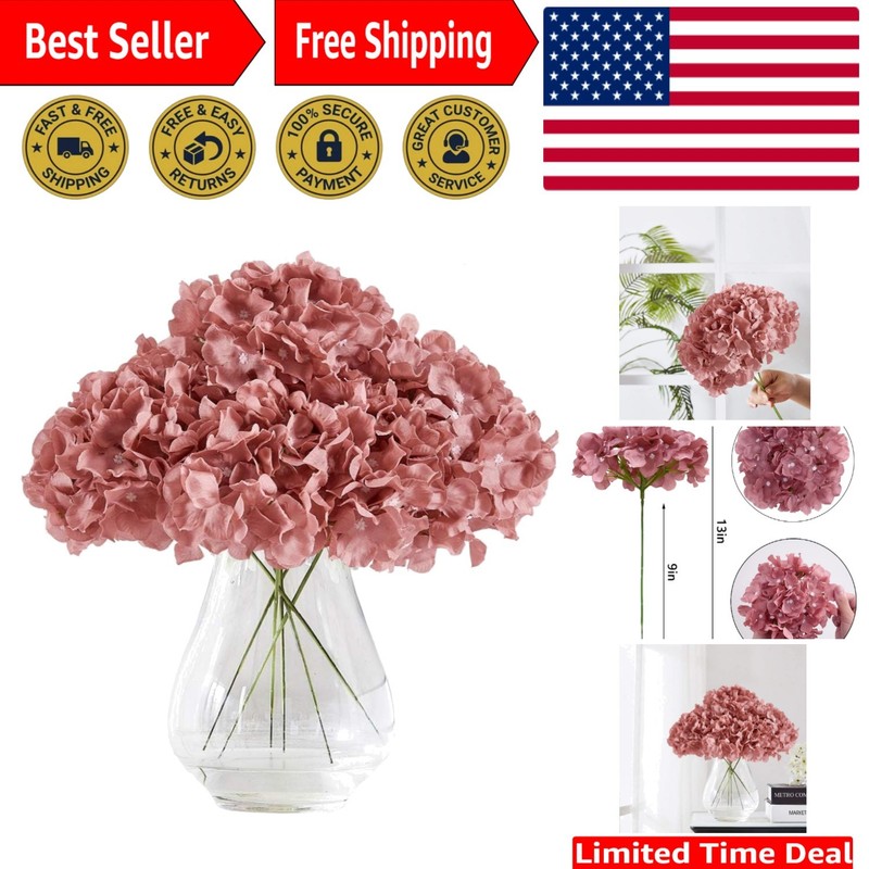 Elegant 10 Count Dusty Rose Silk Hydrangea Heads for Parties and Floral Bouquets