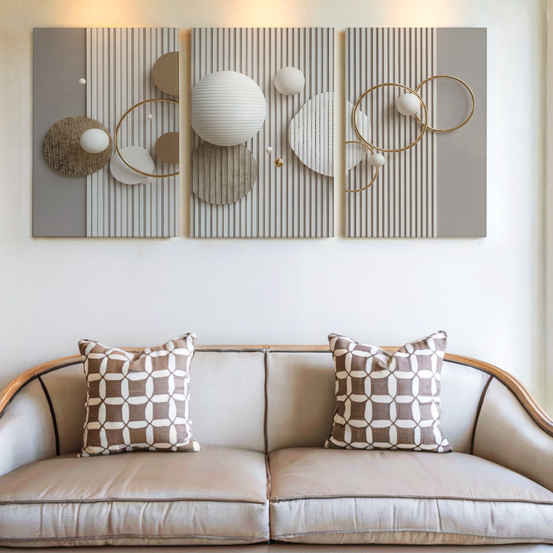3 Pieces Modern Geometric Abstract Large Wall Art Set for Bedroom Set Of 3 gallery