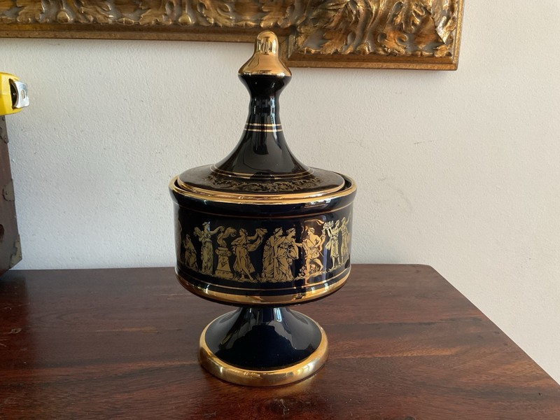 Lovely vintage, hand-painted Bowl with a lid, Decorated W 24 Kt Gold Detail