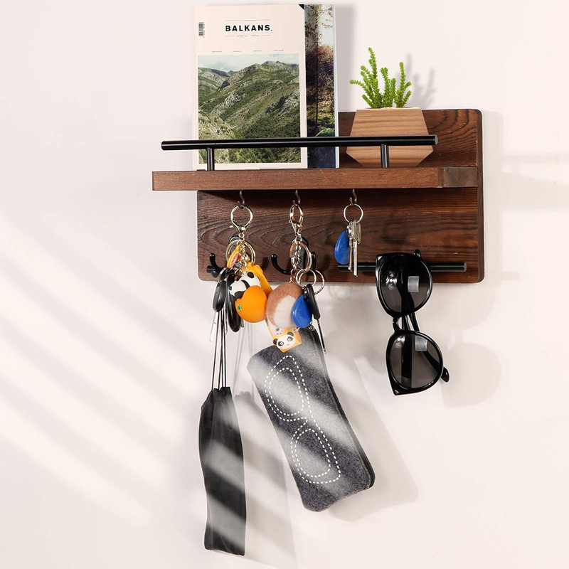 Wall Mounted Key Holder/Hangers for Wall Decorative with 5 Key Hooks, Wooden Mai gallery