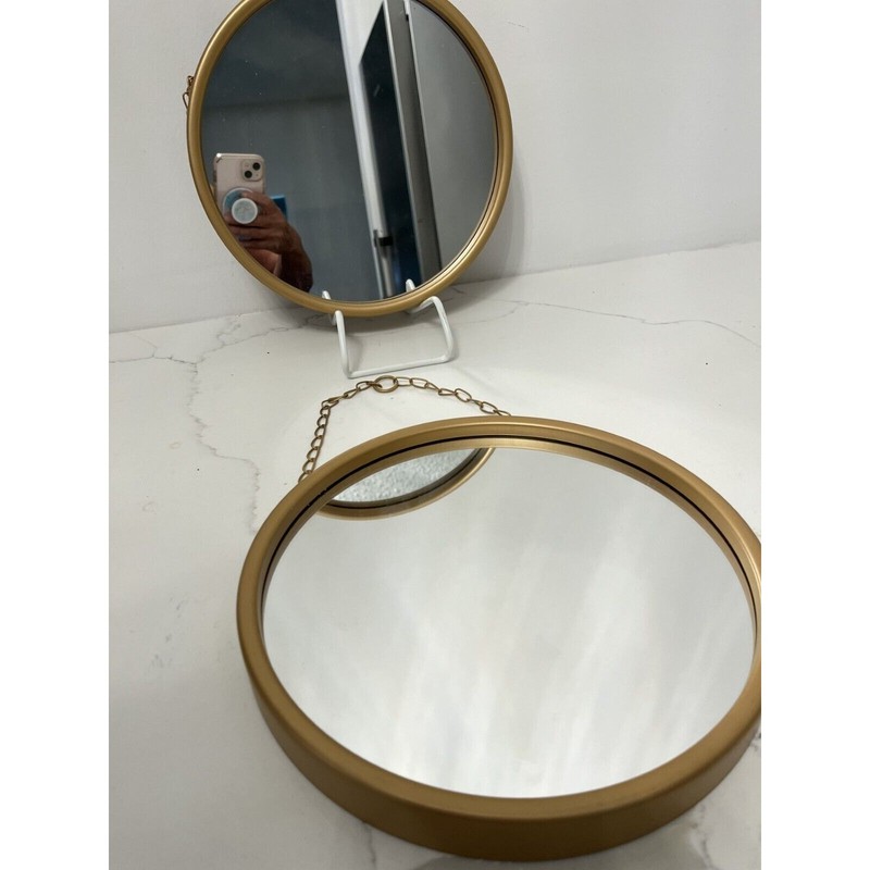 Round Wall Mirror Gold Frame Resin/Plastic 10″1 Mirror