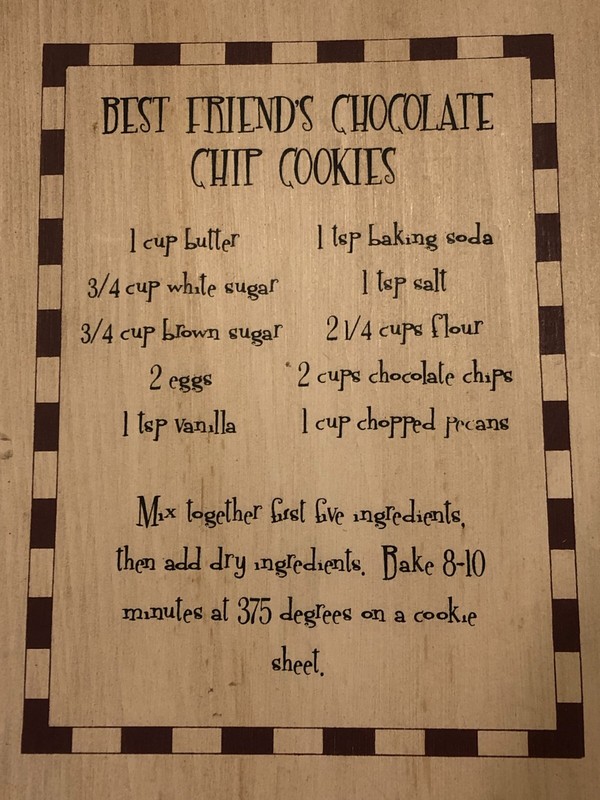9 1/2" Tall Wood Wall Sign "Best Friend's Chocolate Chip Cookies" Hanging Art gallery