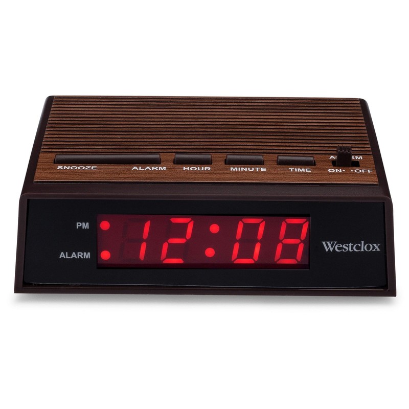 Retro Wood Style Small Night Table Alarm Clock with Red LED Display, 9-Minute…