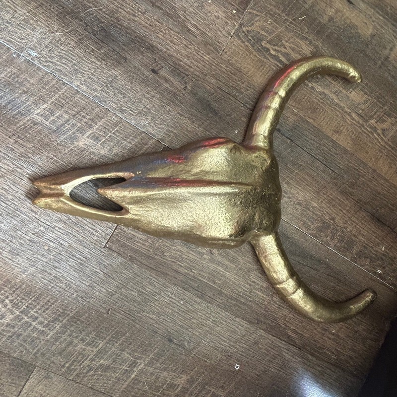 Gold tone Cast Metal Steer Skull Wall Hanging Southwestern Decor 11×14.5 Inch
