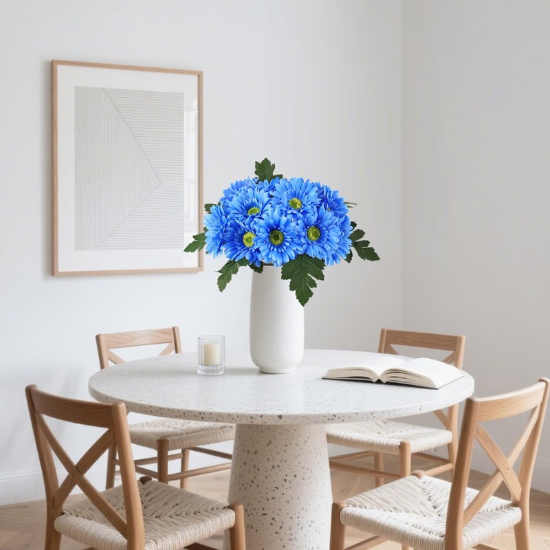 2 Bundles Artificial Gerbera Daisy Flowers 14 Heads Blue Fake Daisy with Stem... gallery