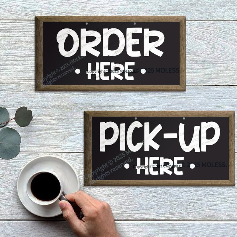 Order and Pick Up Signs Aluminum Cafe Restaurant Food Truck 12x6 In 2 PCS gallery