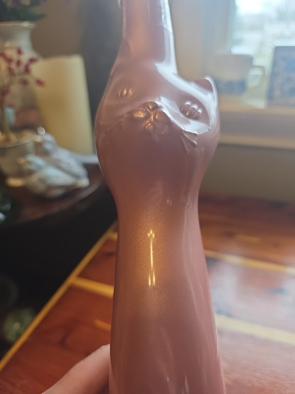 Moselland Happy Cat Wine Bottle Rose Gold Bronze Metallic 13" Empty Glass Vase gallery