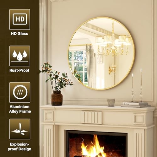 24 Inch Round Mirror - Circle Mirrors for Bathroom, 24"L x 24"W Round-gold gallery