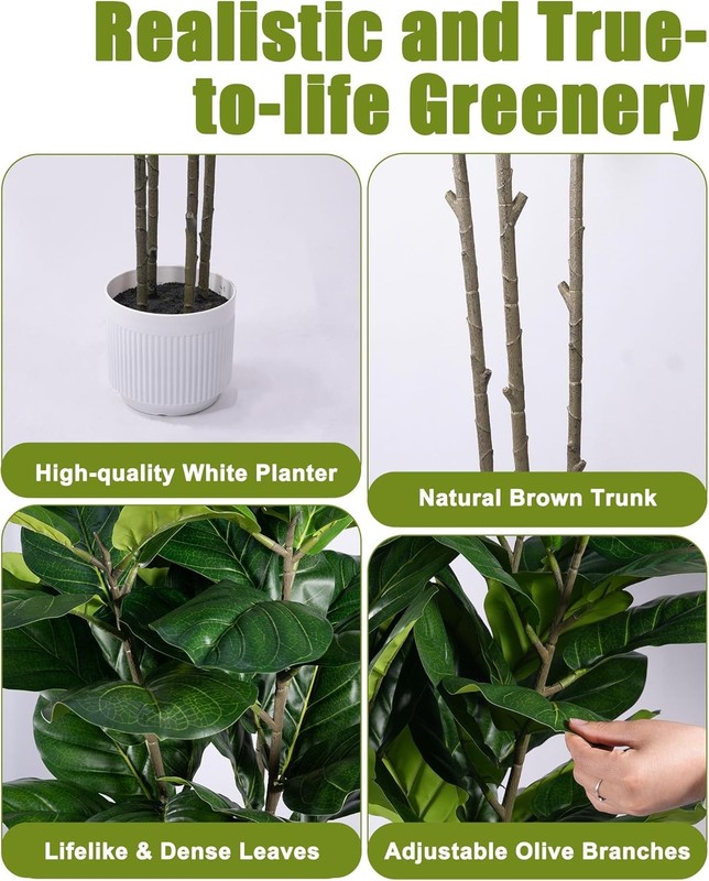 5Ft Artificial Fiddle Leaf Fig Tree Realistic Adjustable Branches White Planter gallery