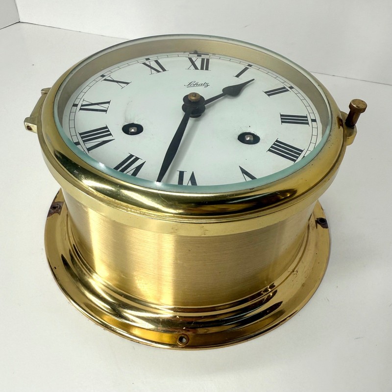 Schatz Brass Nautical Bell Ship’s Clock antique Maritime Porthole Roman German