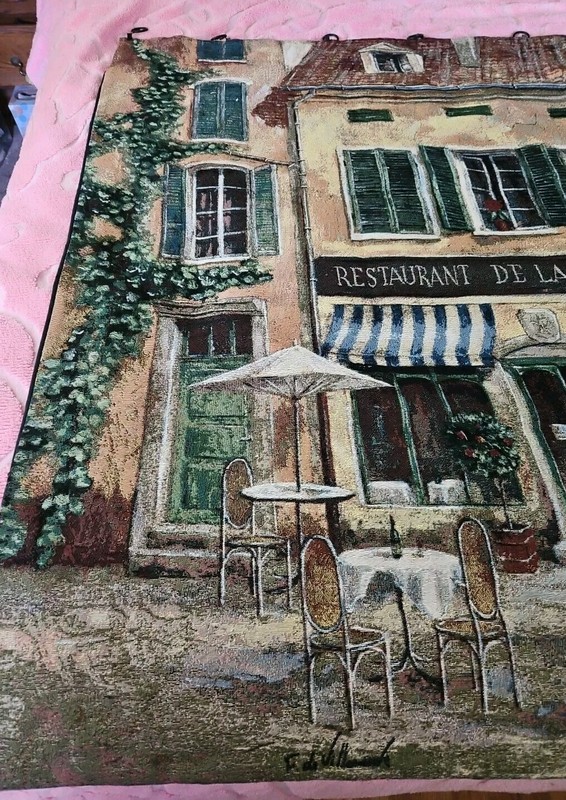 ART IN MOTION LRG TAPESTRY Wall Hanging French RESTAURANT DE LA COLONNE 49 x 70" gallery
