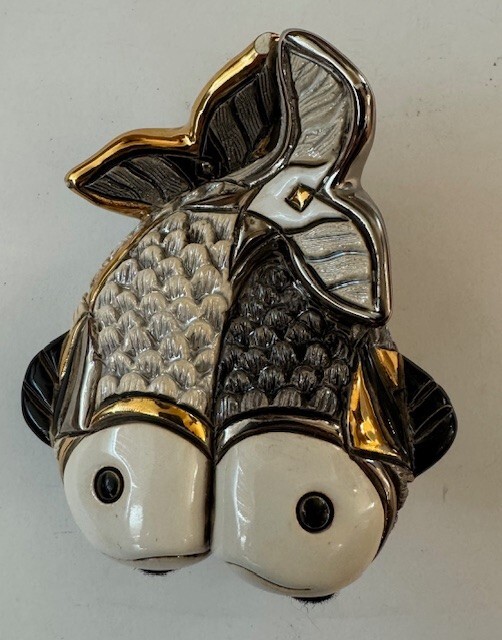 De Rosa Black and White Koi Fish Figurine with Gold & Silver Trim Ships Free US