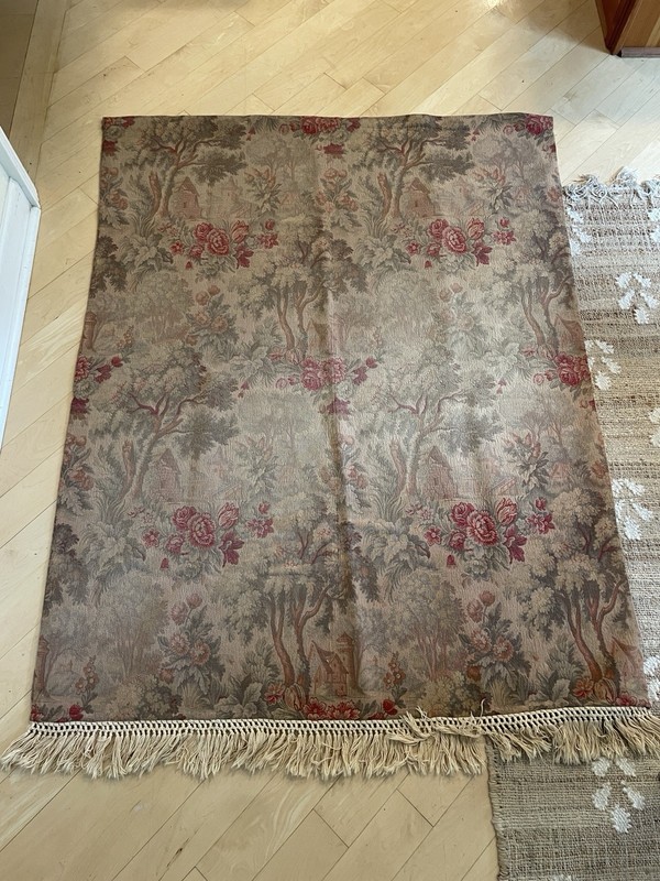 Vintage Wall Hanging Vintage French Woven Garden Floral Scene Tapestry