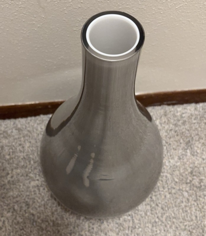 Crate & Barrel Alba Vase Metallic Gray Teardrop Art Glass Statement Decor 18” gallery
