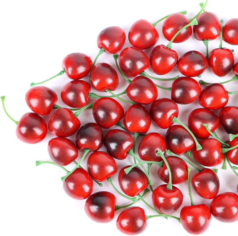 50Pcs Artificial Fruit Cherries,Lifelike Fake Cherry Simulation Decor for Home D gallery